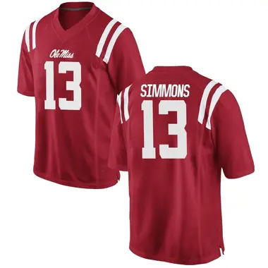 Red Austin Simmons Men's Ole Miss Rebels Football College Jersey - Game