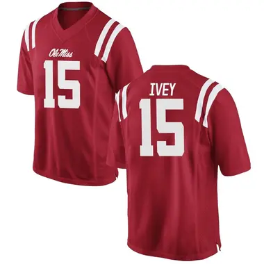 Red Jared Ivey Men's Ole Miss Rebels Football College Jersey - Game