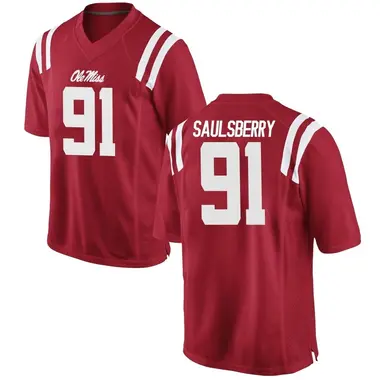 Red Myles Saulsberry Men's Ole Miss Rebels Football College Jersey - Game