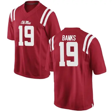 Red TJ Banks Men's Ole Miss Rebels Football College Jersey - Game