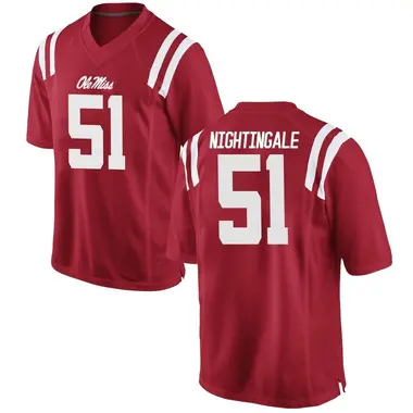 Red Trey Nightingale Men's Ole Miss Rebels Football College Jersey - Game