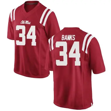 Red Tyler Banks Men's Ole Miss Rebels Football College Jersey - Game